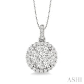 1.00 Ctw Lovebright Round Cut Diamond Pendant in 14K White Gold with Chain